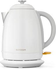 BUYDEEM K640 Stainless Steel Electric Tea Kettle with Auto Shut-Off and Boil Dry Protection, 1.7 Liter Cordless Hot Water Boiler with Swivel Base, 1440W, Mellow Yellow