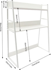 Computer Desktop Bookcase, 2-Tier Desk Hutch, Multipurpose Countertop Storage Hutch, Triangular Desktop Bookshelf for Home Dorm Office, White (Drawers, 36“ x 7" x 30.7")