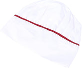Breathable Cotton-Polyester Chef Hat Unisex Kitchen Cooking Cap for Restaurant Staff Comfortable Workwear Classic White with Red Pattern Design