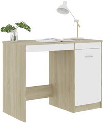 Desk White and Sonoma Oak Engineered Wood Medium Computer Desk, Office Desks, 801801