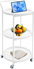 Bar Cart 3-Tier Home Bar Serving Cart with 4 Lockable Universal Wheels, Metal Rolling Cart Mobile Storage Shelf for Kitchen, Living Room, Bedroom, Bathroom, 18.0" D x 16.0" W x 30.7" H (White)