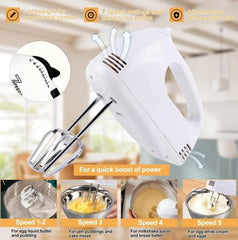 7-Speed Electric Hand Mixer,5 Large Mixing Bowls Set,Handheld Mixers with Whisks Beater,Stainless Steel Metal Nesting Bowl Measuring Cups Spoons Kitchen Cake Blender for Prep Baking Supplies