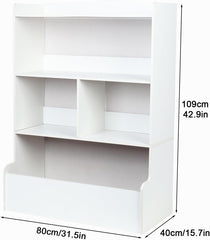 Open Shelf Bookcase Kids Bookshelf 4-Tier Storage Bookcase Large Wooden Open Book Shelf Book Cabinet Floor Standing Organizer and Storage Cabinet for Playing Room White