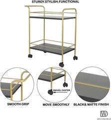 Premium Metal Kitchen Serving Trolley with Wheels Barcart Trolley, Serving Trolley, Utility Cart with Wheels for Kitchen, Dining Room, bar or Living Room (Black and Gold) Multicolour