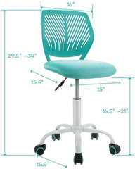 Pemberly Row Sponge Adjustable Mid Back Swivel Armless Office Chair in Turquoise
