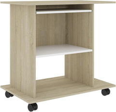 Compact Computer Desk with Pull-Out Shelves, Sonoma Oak Engineered Wood Small Home Office Desk, Brown Rectangular for Study or Bedroom, 19.7" W x 31.5" L