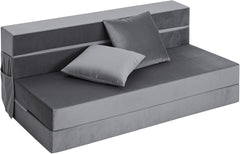 Folding Sofa Bed, 4 in 1 Memory Sponge Floor Couch, Convertible Sleeping Foldable Mattress, Floor Sofa Bed Guest Bed for Living Room, Home, Office, Apartments Dark Gray