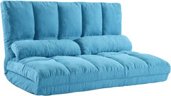 Harper & Bright Designs Double Chaise Lounge Sofa Floor Couch and Sofa with Two Pillows (Blue)