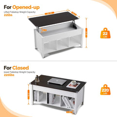 VINGLI Farmhouse Lift Top Coffee Table, Rustic Grey with Storage Shelf/Hidden Compartment, Mesa De Centro para Sala, Rustic Brown (White Brown, 40" L)