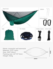 Hammock. Portable Quick Set Up Mosquito Net Camping Hammock Outdoor Hanging Bed Sleeping Swing .Hammocks for Outside(Dark Green)