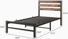 Full Metal Bed Frame, Full Size Platform Bed Frame, with Headboard and Footboard, Strong Metal Slats Support Mattress Foundation, No Box Spring Needed, Rustic Brown (Full)