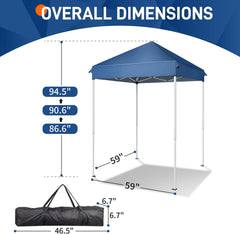 Canopy Tent, 5 X 5 FT Pop Up Canopy Outdoor Instant Tent Slant Legs with Carrying Bag, Portable Gazebo Shelter for Patio Deck Garden and Beach (Blue)
