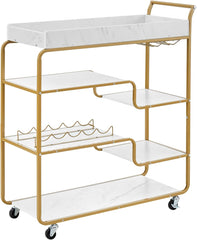6 Tier Bar Cart, Rolling Home Bar Serving Cart on Wheels, Beverage Cart with Wine Rack and Glass Holder, Kitchen Serving Cart, Liquor Beverage Cart, for Living Room, Dining Room, Gold