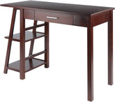 Writing Desk with Bookshelves - Small Space Desk, Walnut Finish, Center Drawer, Home Office Desk