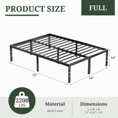 Twin Size Bed Frame, 14 Inch Metal Platform Bed Frames with Heavy Duty Steel Slat Support, No Box Spring Needed, Easy Assembly, Under Bed Storage