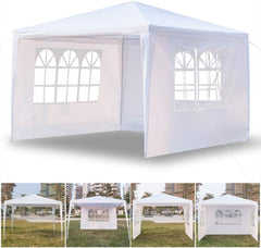 SSLine White 10x10 ft Canopy Patio Party Wedding Tent Outdoor Waterproof Gazebo Canopy with Windows and 3 Removable Sidewalls