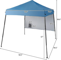 6'x6' Instant Pop Up Canopy Tent, Portable Outdoor Grill Gazebo with Backpack Bag and 1 Sidewalls, Durable Oxford Fabric, Folding Shelter, Sun Shade for Camping, Beach & Backyard (Blue)