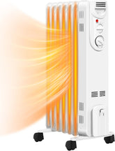 LDAILY 1500W Oil Filled Radiator Heater, Portable Space Heater W/Adjustable Thermostat & 3 Heat Settings, Overheat & Tip-Over Protection, Electric Heater for Bedroom, Easy Movement (Grey)