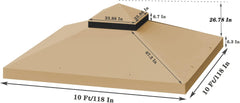 10x10 Ft Gazebo Replacement Canopy: Double Tiered Polyester Roof Cover with UV Protection & Water-Repellent - Outdoor Patio Tent Top for 10x10 Ft Frame (Khaki)