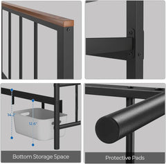 Queen Size Platform Bed Frame with Headboard and Footboard, Sturdy Metal Mattress Foundation with Under Bed Storage/No Box Spring Needed/Easy Assembly/Noise Free (Black, Queen)