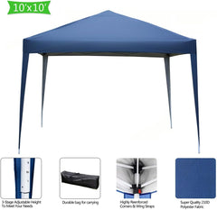 Vasitelan 10x10ft Pop Up Canopy Outdoor Portable Folding Instant Lightweight Gazebo Shade Tent w/Adjustable Height, Carrying Bag (Blue 1)
