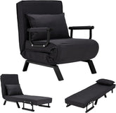 Convertible Sofa Bed Sleeper Chair,Single Person Chaise Lounge Couch with Pillow,Upholstered Lazy Bed with 6 Angles Adjustable Backrest,Folding Sofa Arm Chair for Apartment/Office/Home (Light Gray)