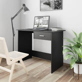 Black Desk Engineered Wood Modern Computer Table with Storage, Home Office Bedroom Furniture, Shaped Rectangular Desks