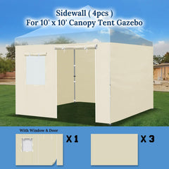 YardGrow 10'x10' Full Zippered Walls for Easy Pop Up Canopy Tent, Enclosure Sidewall Kit with Roller Up Mesh Window and Door, 4 Walls ONLY, Frame not Included (Ecru)