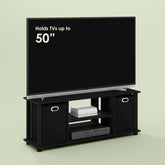 Jawa TV Stand, TV Unit, Entertainment Center with Shelves and Bins for Living Room, Black/Black