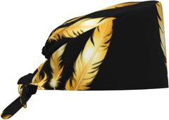 Cleaning Working Cap Glowing Golden Feathers Printed Chef Hat for Women & Men, Adjustable, Breathable
