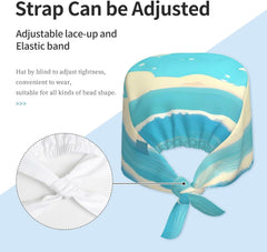 Cleaning Working Cap Beach Cartoon Printed Chef Hat for Women & Men, Adjustable, Breathable Black