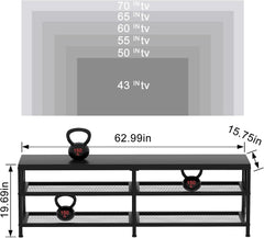 TV Stand for TVs up to 60 Inch, 43" Long Industrial TV Console Table with 3-Tier Storage Shelves, Entertainment Center for Living Room, Bedroom (Black)