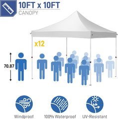 10x10 Pop Up Canopy Beach Tent,Easy Outdoor Sun Shade for Events, Parties, Camping, Gazebo with Bag, White