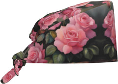 Cleaning Working Cap Pink Roses Printed Chef Hat for Women & Men, Adjustable, Breathable