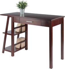 Writing Desk with Bookshelves - Small Space Desk, Walnut Finish, Center Drawer, Home Office Desk