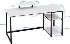 GreenForest 40 inch Home Office Desk with Power Outlets + Computer Desk with Monitor Stand,47 inch Home Office Desk with Reversible Storage Shelves, White