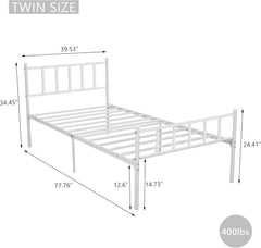Metal Platform Twin Bed Frame with Headboard Sturdy Steel Slats Support No Box Spring Needed Easy Assembly Black