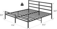 Black Queen Bed Frame, Metal Platform Bed, Metal Headboard and Footboard, Sturdy Slat Support, Under Bed Storage, No Box Spring Required, Easy to Assemble (Queen)