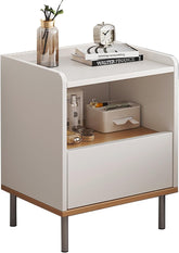 Nightstand with Drawers Easy Assembly Metal Legs Night Table Drawer Storage Shelf Side Table Nightstand End Table Wood Bedside Table for Bedroom Living Room Salon Office White