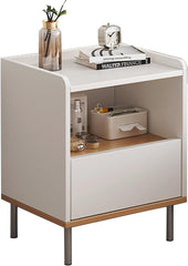 Nightstand with Drawers Easy Assembly Metal Legs Night Table Drawer Storage Shelf Side Table Nightstand End Table Wood Bedside Table for Bedroom Living Room Salon Office White