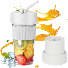 Small Portable Blender with Straw Electric Juicer Fruit Mixers Rechargeable Blender Small Juicer for Indoor Outdoor Portable Electric Juicer (White)