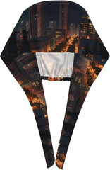 Cleaning Working Cap Night View of The City Printed Chef Hat for Women & Men, Adjustable, Breathable Black