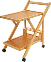 2-Tier Wood Rolling Bar Cart, Serving Carts Mobile Snack & Drink Station Coffee Cart with Wine Rack Utility Cart for Kitchen Mobile Liquor Bar Treat Trolley for Home, Bar, Beauty Shop