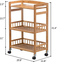 Rolling Home Bar Serving Cart,3-Tier Bamboo Kitchen Serving Trolley,Utility Cart with Removable Trays for Livingroom Bathroom Kitchen