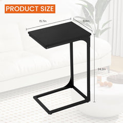 Small Side Table Set of 2, C-Shaped End Table Wood Bedside Table Snack Side Table for Sofa C Table for Couch, Living Room, Bedroom, Narrow Side Table with Metal Frame and Adjustable Feet, Brown