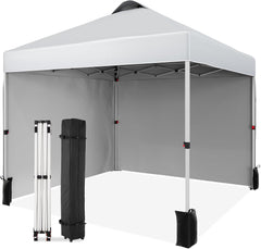 10x10 Pop Up Canopy Tent, Commercial Instant Canopies Shelter, Includes Wheeled Carry Bag & 4 Sandbags, Portable Outdoor Sun Shade for Camping, Beach, Parties, Events, Grey