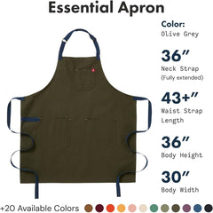 hedley & bennett Essential Apron – Adjustable Bib Chef Apron with 3 Pockets & Towel Loop – 12oz Cotton Canvas – Midnight Blue