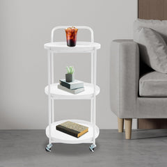 3-Tier Metal Frame Serving Cart with Wheels, Handle Rolling Bar Cart Mobile Serving Cart Storing Tableware, Kitchenware for Kitchen Dining Room Living Room, Beauty Clubs, Spa Clubs White