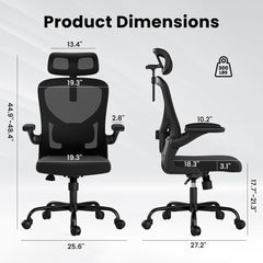 espidoo Ergonomic Office Chair with Headrest & Lumbar Support: High Back Mesh Desk Chair with Adjustable Armrests - Swivel Rolling Task Chair for Home Office & Study Room Use by Adults