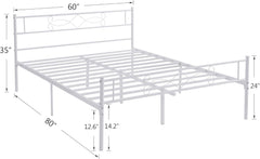 VECELO White Queen Size Metal Platform Bed Frame/Mattress Foundation with headboard/Steel Slat Support/No Box Spring Needed/Easy Assembly